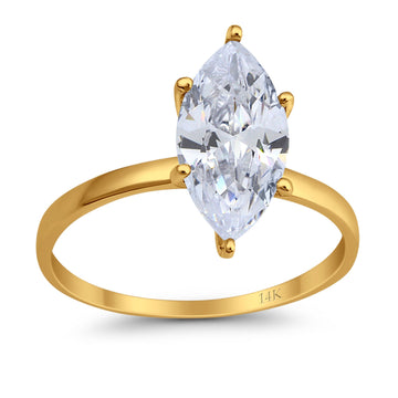 14K Yellow Gold Solitaire Marquise Bridal Wedding Engagement Ring Simulated CZ Size-7